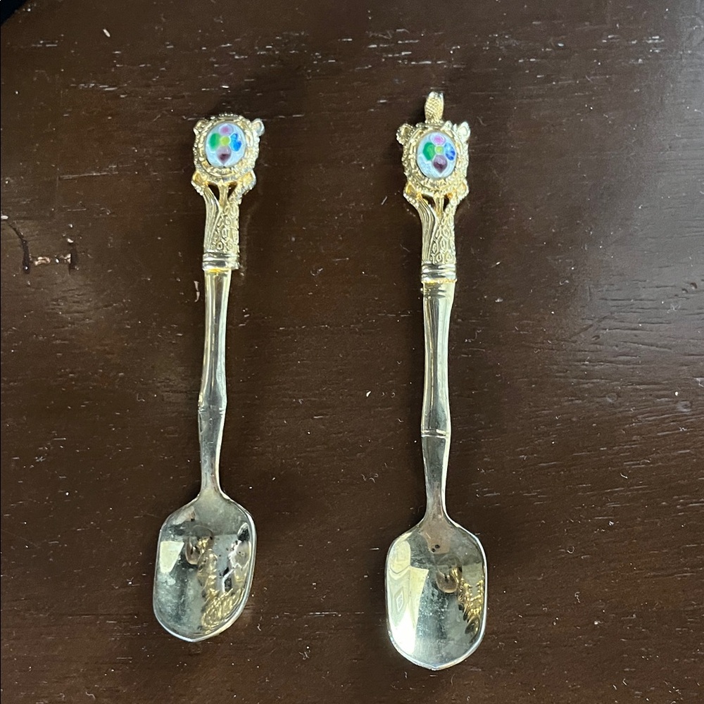 Vintage collectibles Gold Decorative Spoons with Colorful Accents